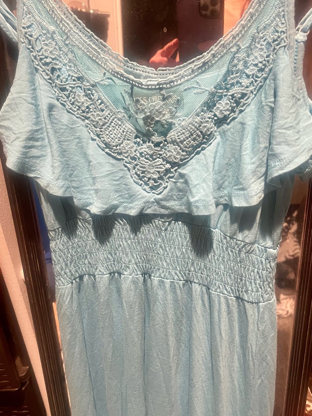 Miss Chievous Light Blue Maxi Dress with Rounded Ruffle & Lace Neckline size M - Picture 2 of 5